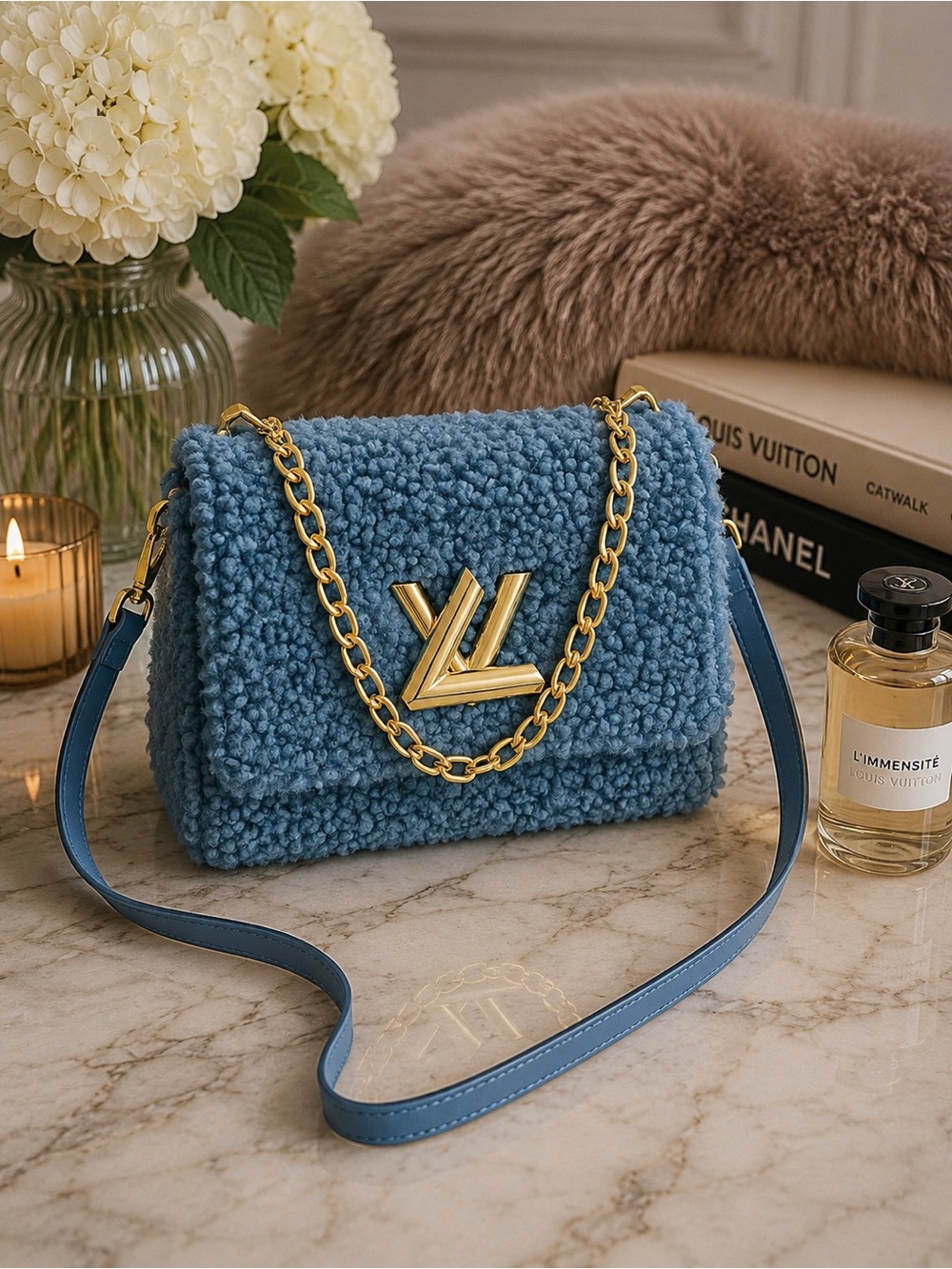Blue Faux-Fur Shoulder/Crossbody Bag – New